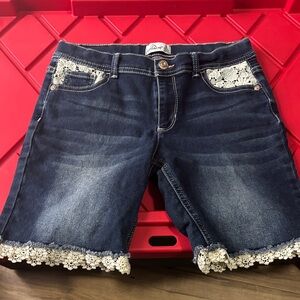 Jordache Dark Blue Denim Shorts with White Lace Trim